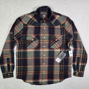 PRPS Mens XL Jetty Plaid Snap Front Flannel Shirt Shacket Wool Blend Multi